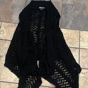 United States Sweaters Black Open-Knit Poncho
